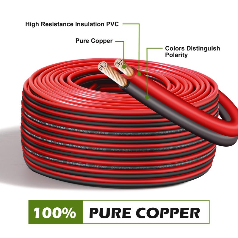 TYUMEN 100FT 20/2 Red Black Electrical Wire, 20 Gauge Pure Copper Wire Low Voltage LED Strips Extension Cord, 20AWG OFC 12V/24V DC Extension Cords for LED Strips Lamp Lighting, Hookup - Image 2